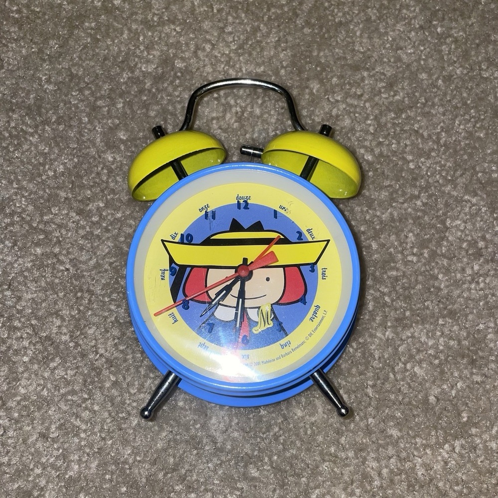 Vintage Madeline French Schoolgirl Twin Bell Alarm Clock Blue Yellow 2001 DIC